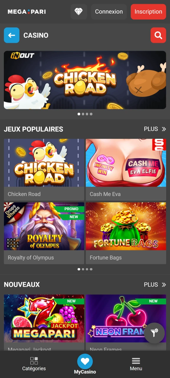 Megapari propose aux joueurs une large gamme de jeux de casino.