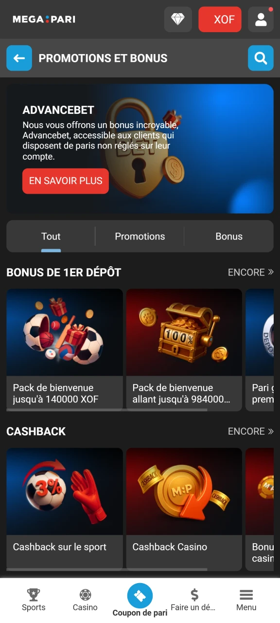 Recevez de nombreux bonus de la part de Megapari.