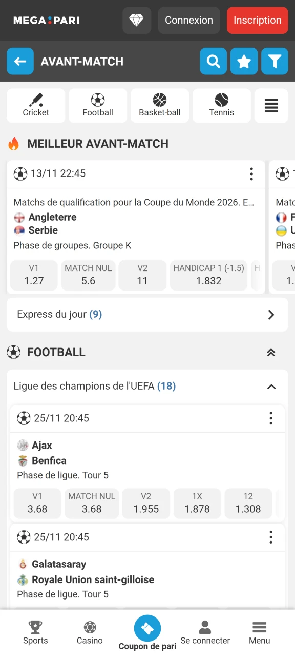 Pariez sur vos sports préférés chez Megapari.