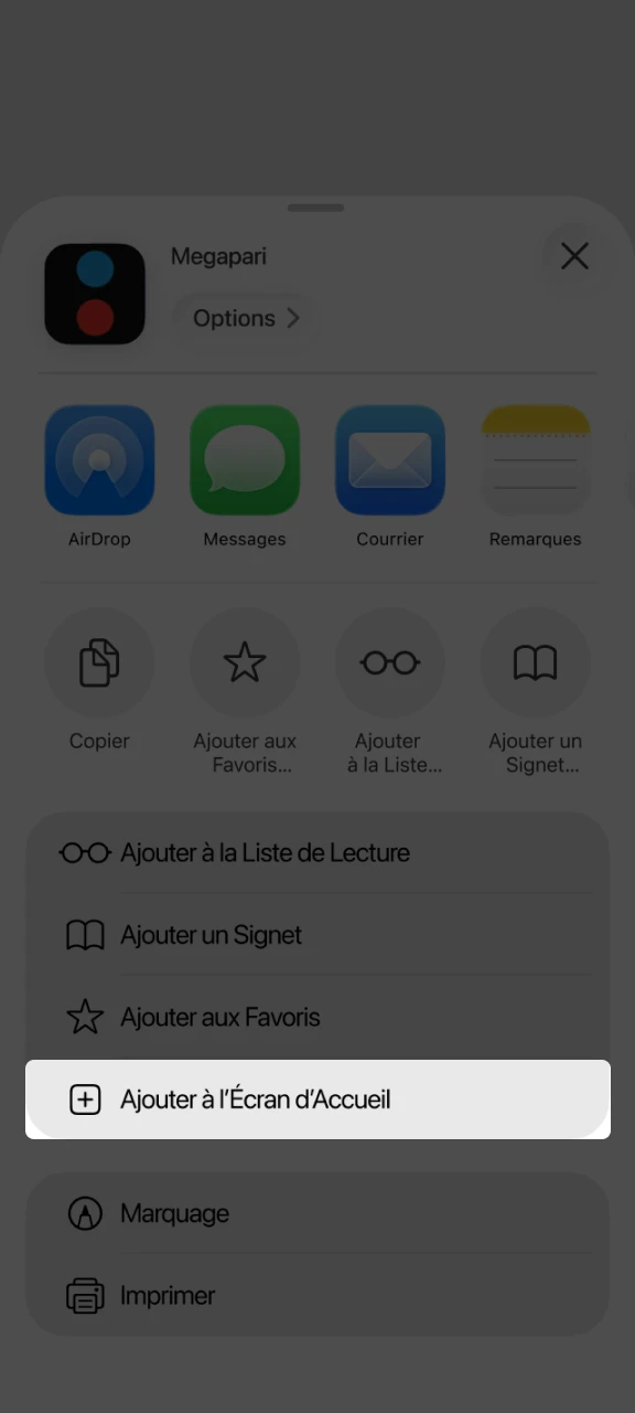 Ajoutez Megapari à votre écran d'accueil.