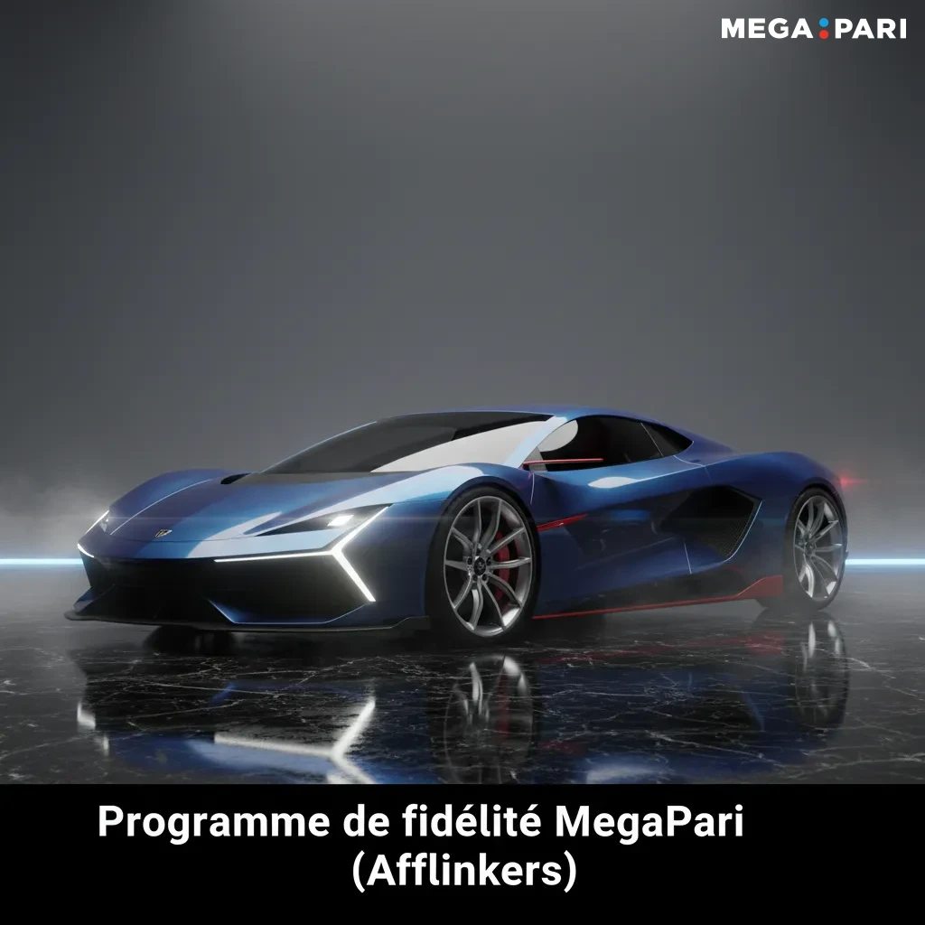 Visuel du programme de fidélité MegaPari: points, niveaux, cashback, icônes casino et paris sportifs.