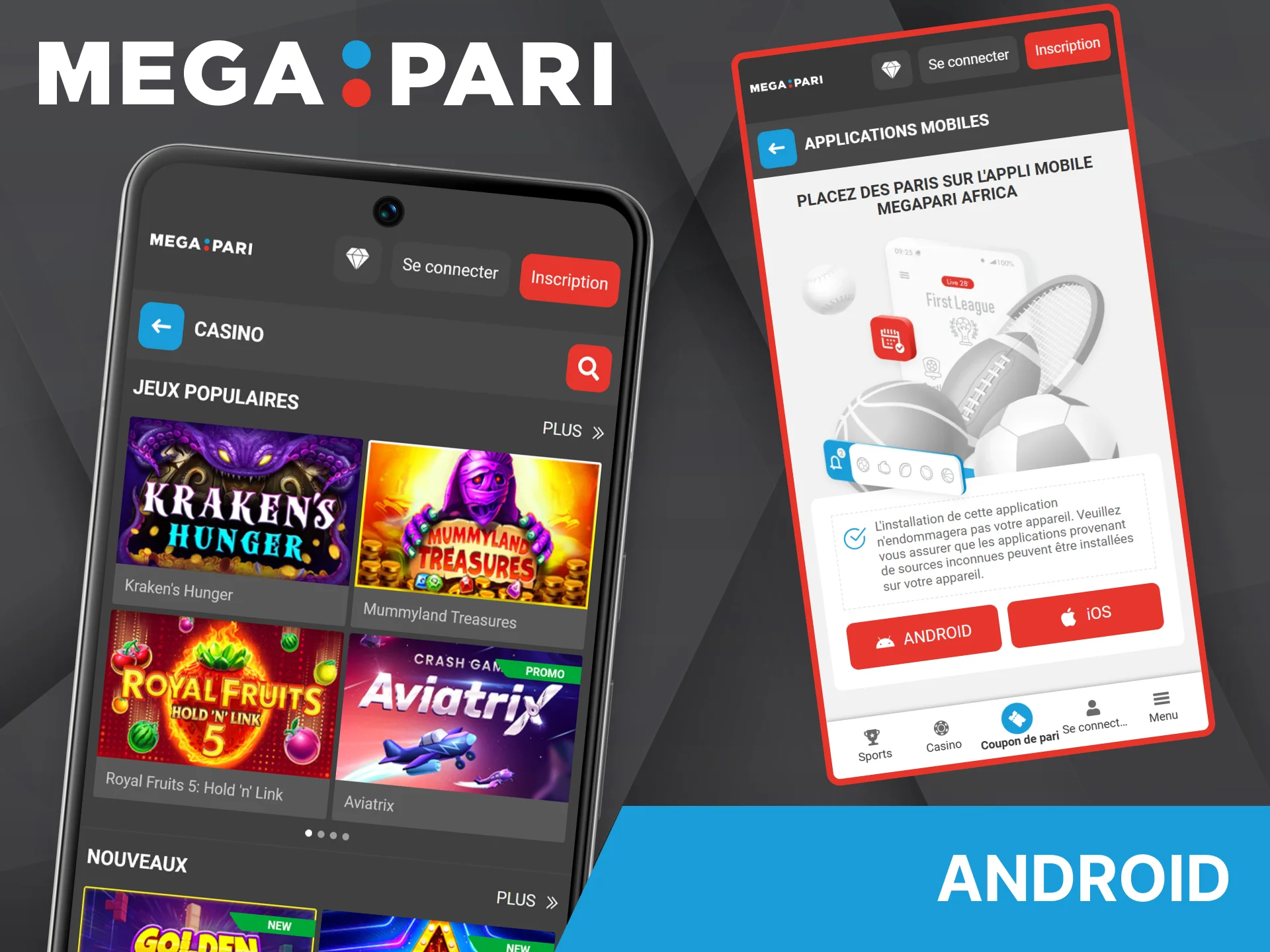 L'interface de l'application mobile Megapari est optimisée pour les smartphones fonctionnant sous Android.