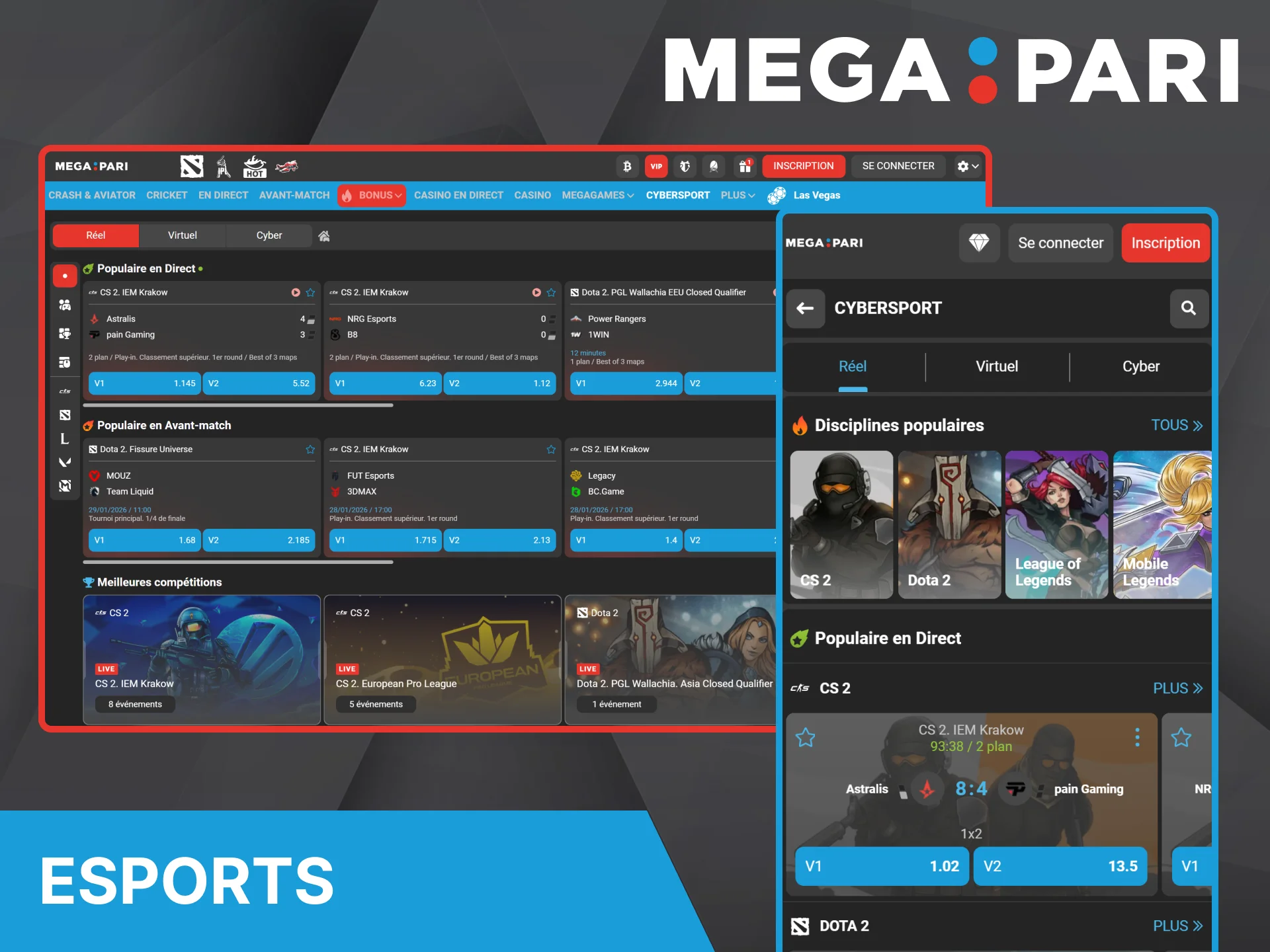 Le monde des jeux vidéo est un milieu compétitif, et Megapari propose une large gamme de paris eSports.