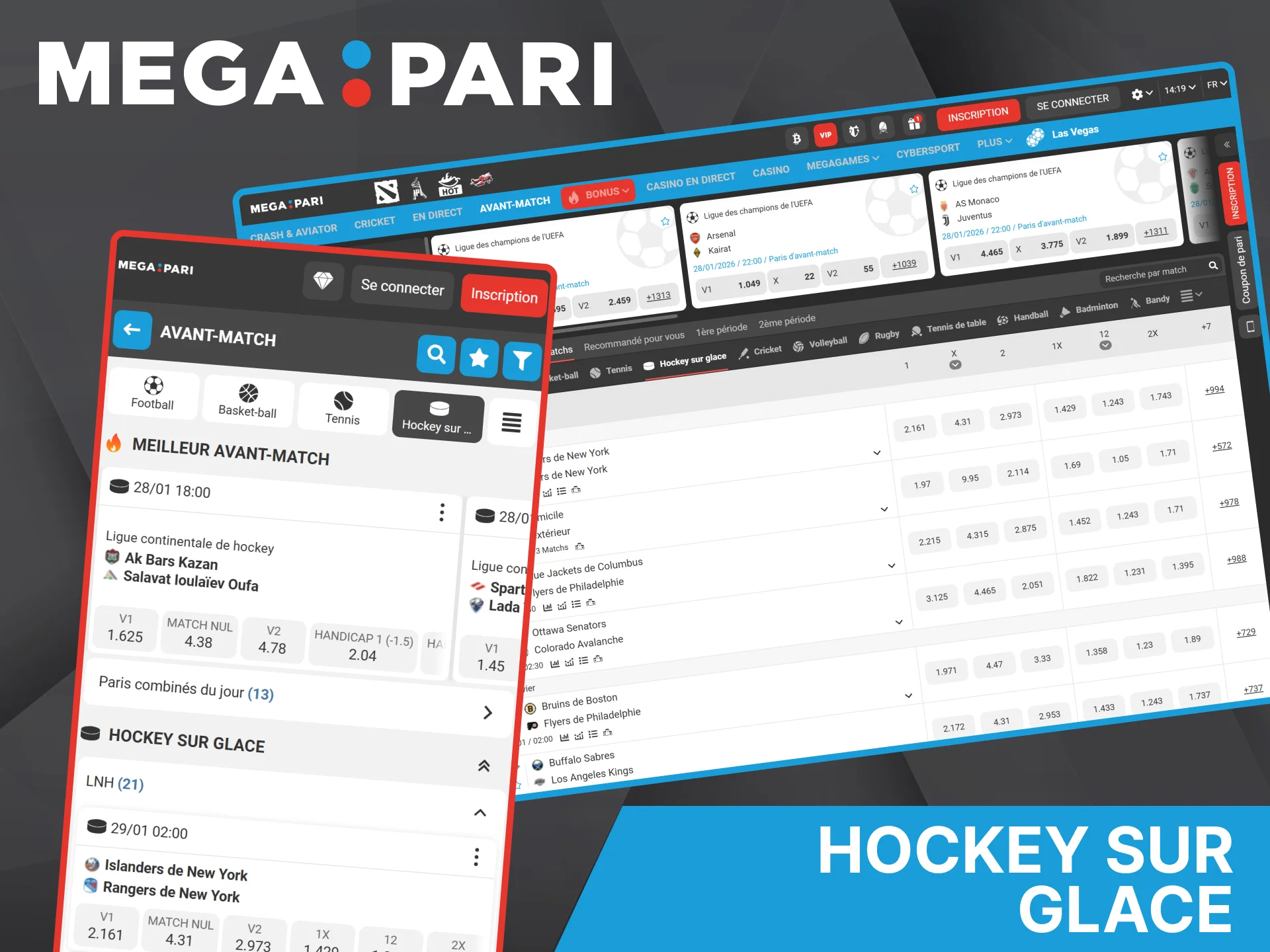 Un large éventail d'options de paris pour les meilleurs matchs de hockey est disponible sur le portail Megapari.