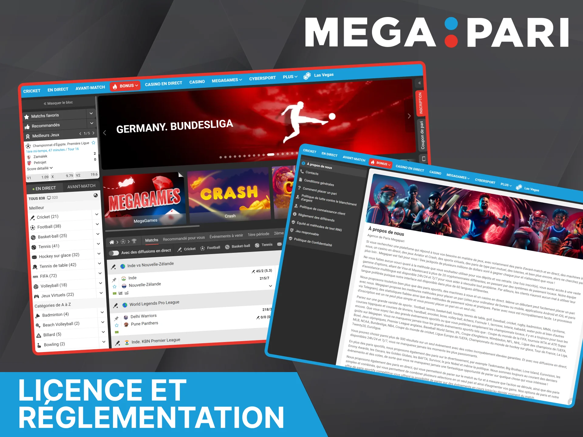 Informations officielles attestant de la légalité et de la sécurité des opérations effectuées sur le casino Megapari.