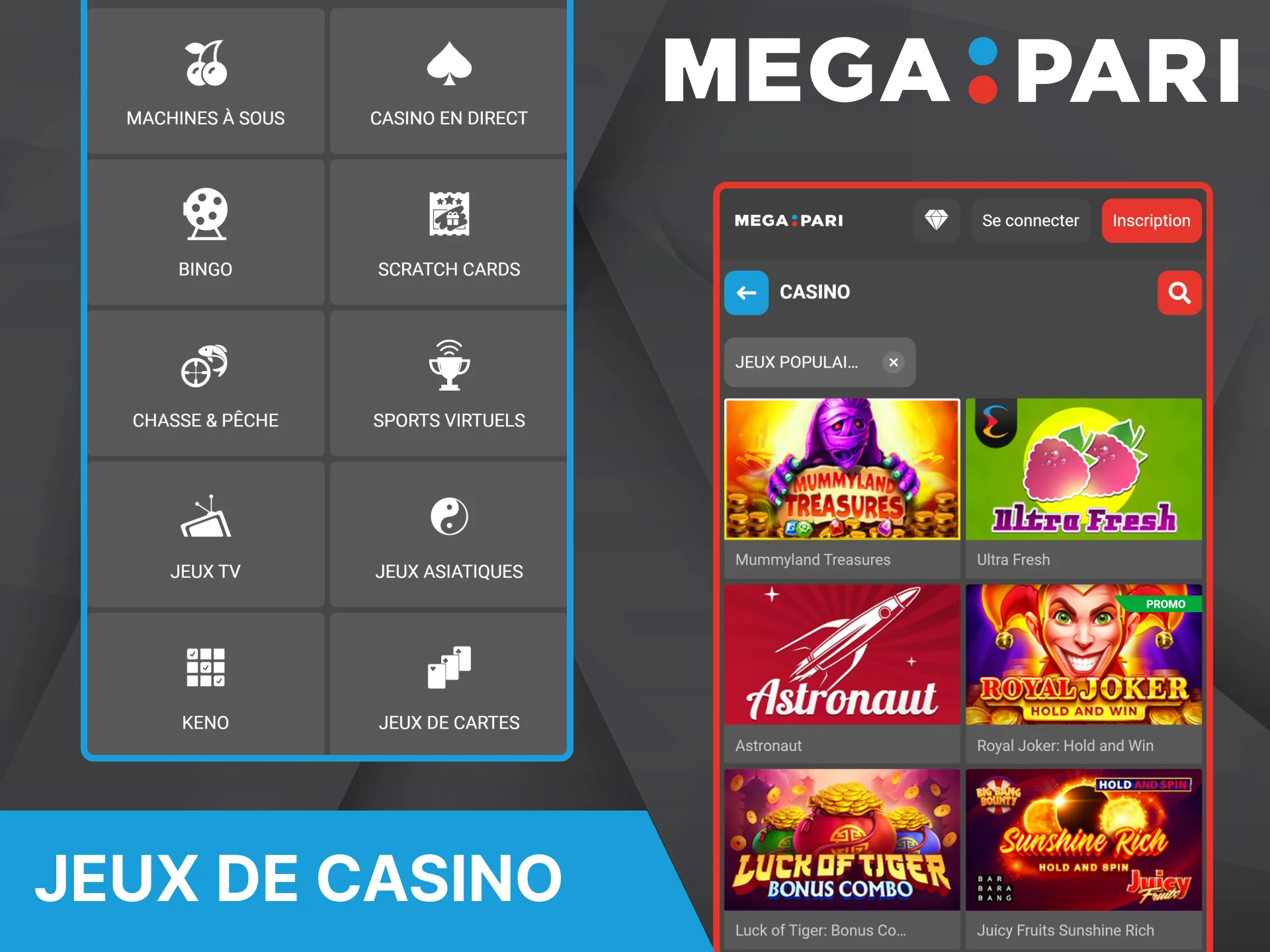 Jouez à vos jeux de casino préférés directement depuis votre téléphone portable grâce à l'application Megapari.
