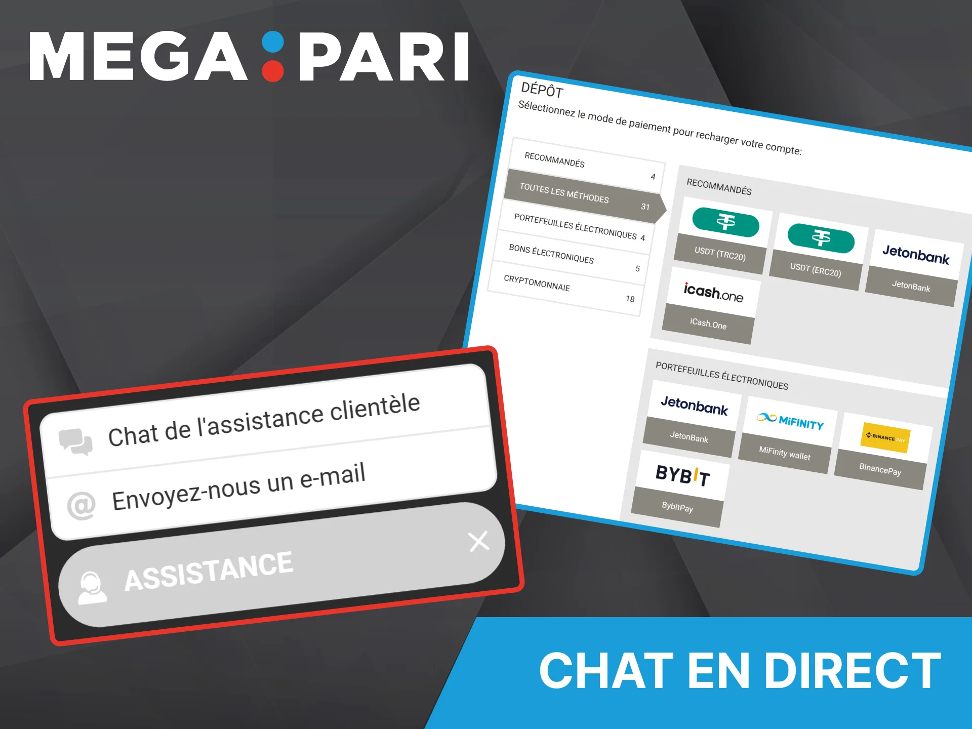 L'assistance par chat en direct vous permet de communiquer en temps réel avec un conseiller du bookmaker Megapari.