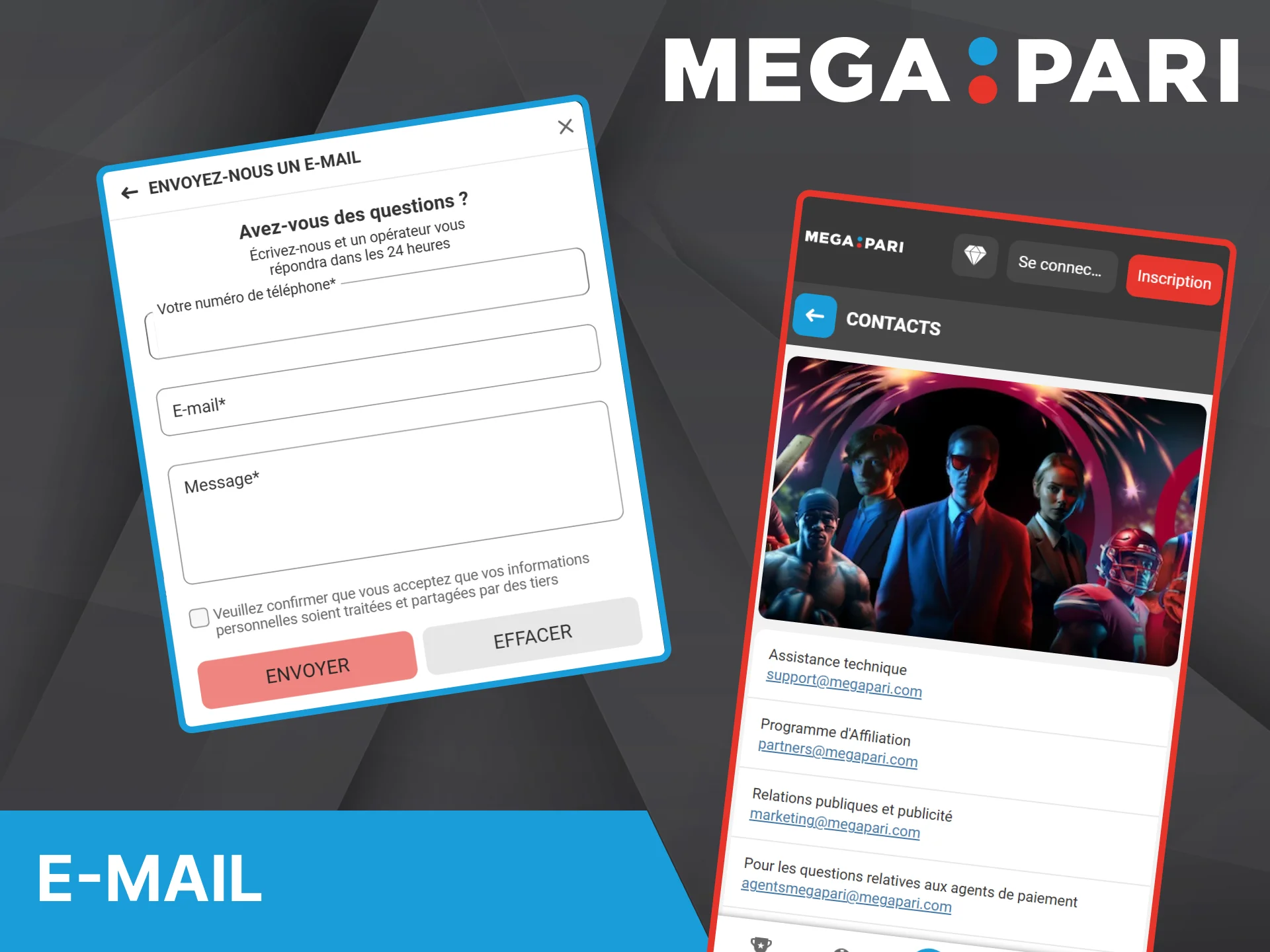 Le courrier électronique est un moyen pratique de nous contacter en envoyant des demandes aux différents services du bureau Megapari.