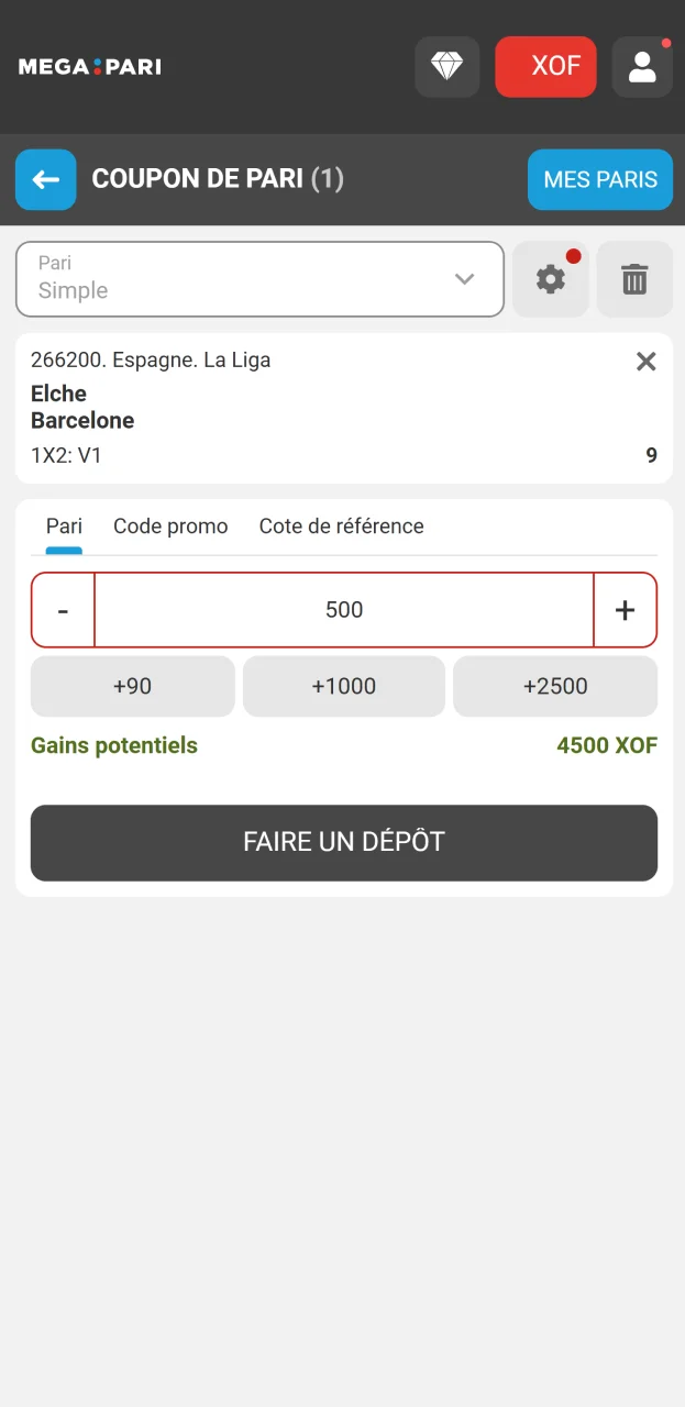 Confirmez votre bonus et placez votre premier pari sur le site web de Megapari.