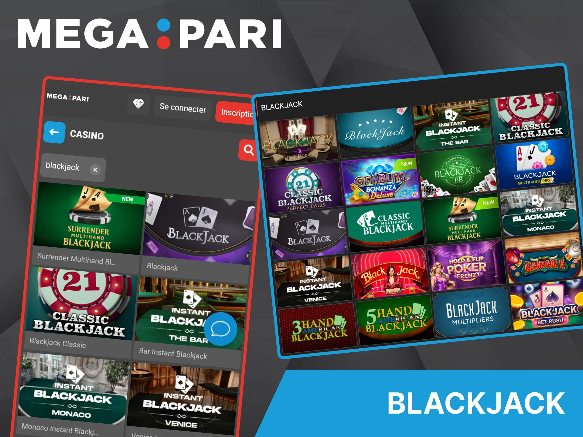 Megapari Casino propose des tables de blackjack virtuelles avec une variété d'options de mise.