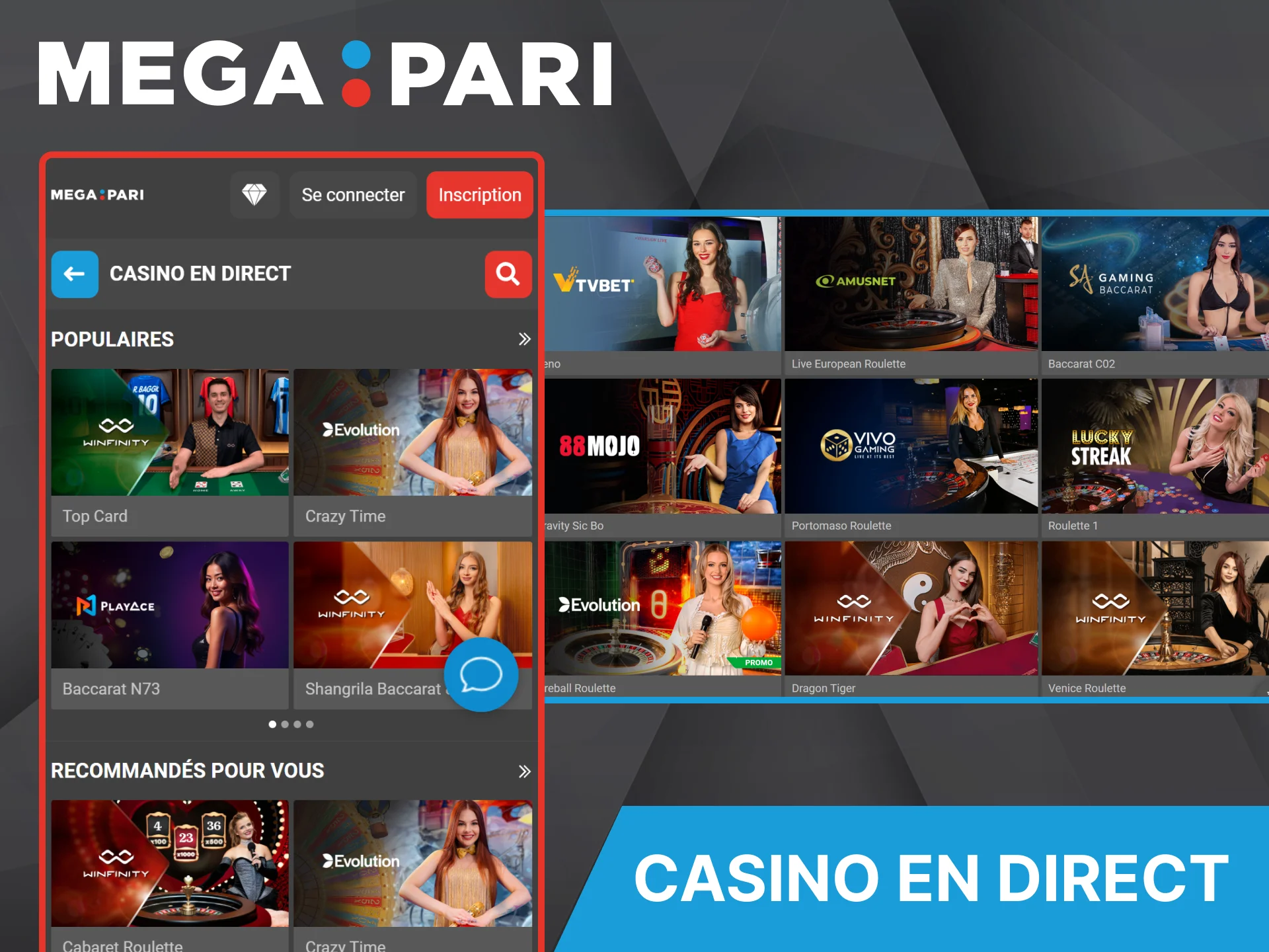 Profitez des jeux de casino avec croupier en direct sur Megapari.