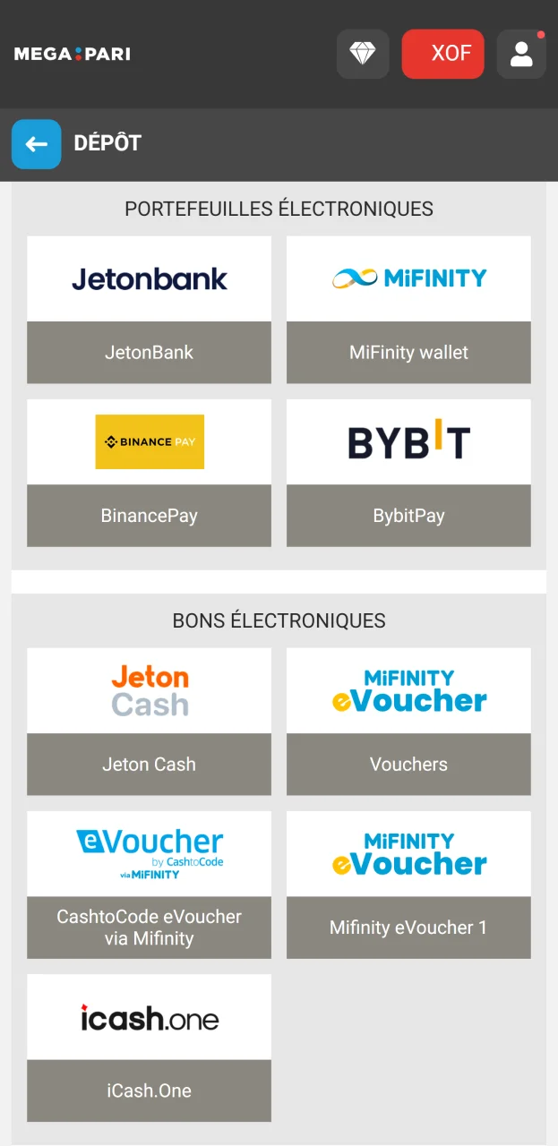 Rechargez votre compte de jeu pour commencer à jouer sur le site web du casino Megapari.