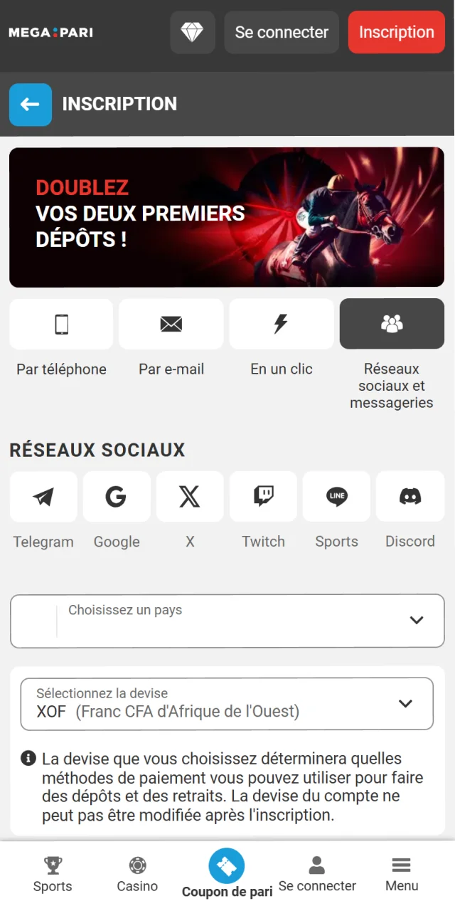 Pour utiliser le code promo, inscrivez-vous sur la plateforme Megapari.