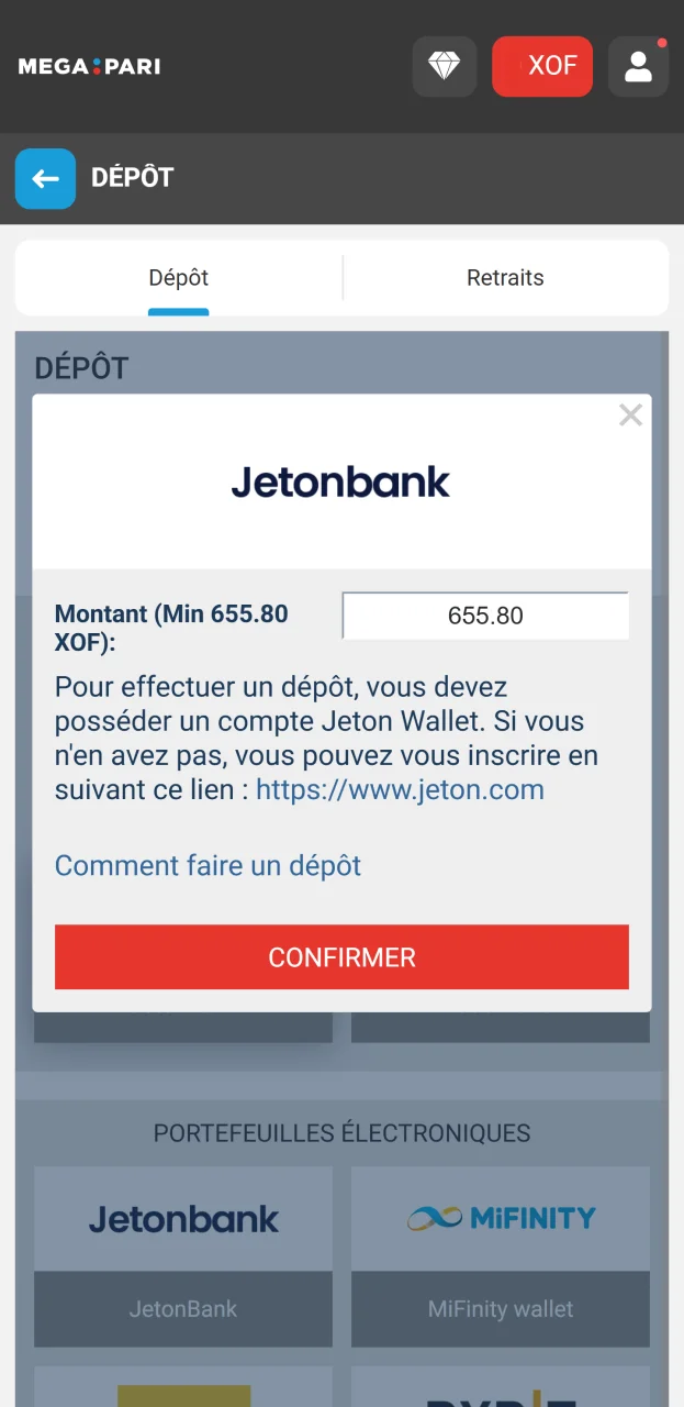 Confirmez la transaction sur le site web de Megapari pour recharger votre compte de jeu personnel.