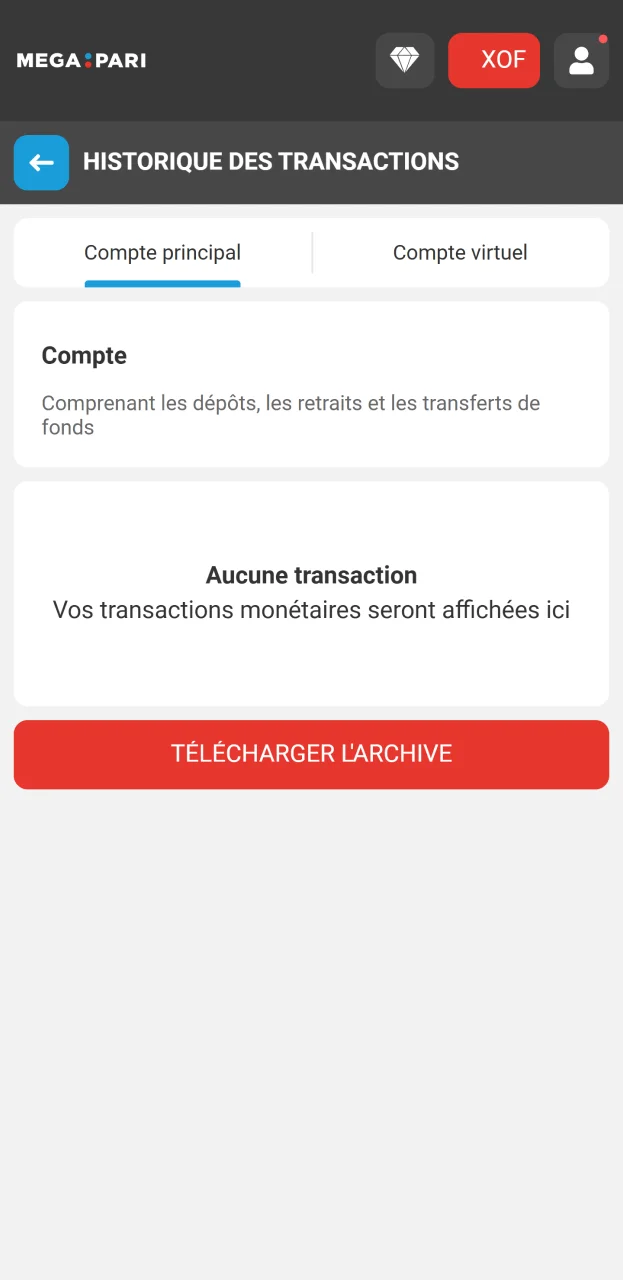 Vous pouvez consulter à tout moment l'historique de vos transactions sur le site web de Megapari.