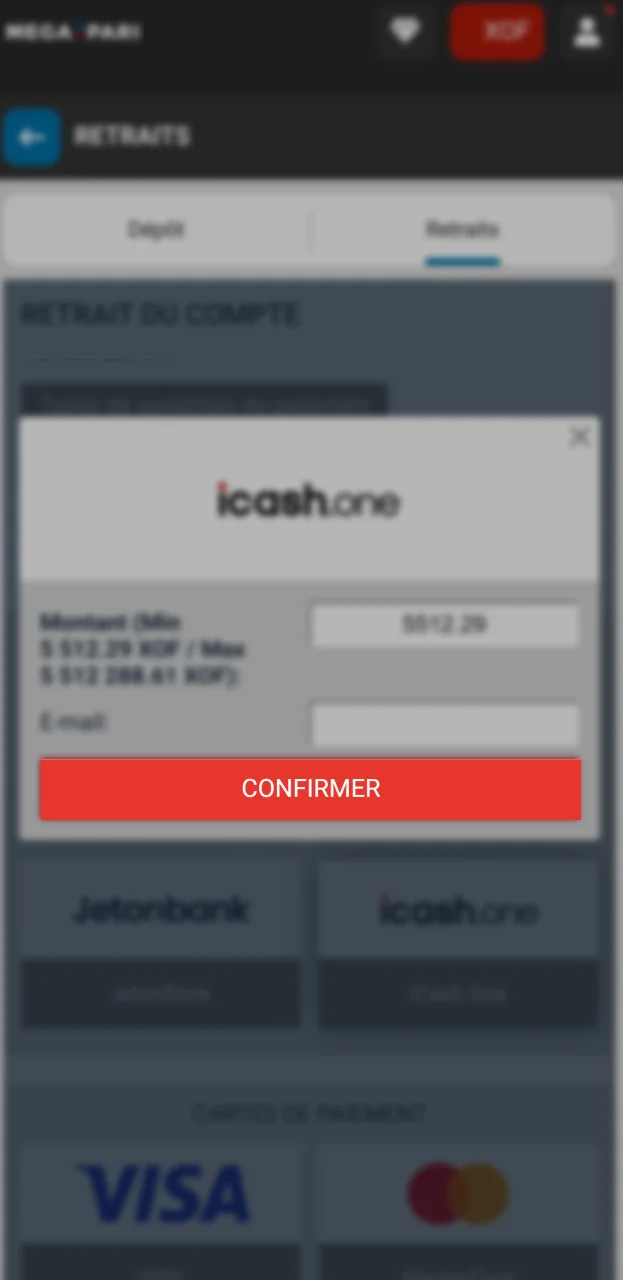 Confirmez votre retrait sur le site web de Megapari.